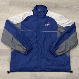 Vintage Y2K Reebok LA Dodgers Windbreaker Jacket Blue Red White Colorblock Sz L